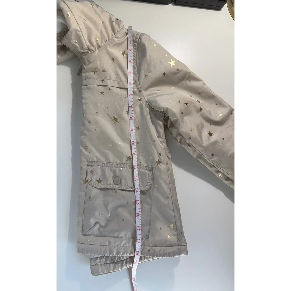 Carter's Girls Beige Gold Star Print Hooded Rain Jacket Size‎ 6 Outerwear